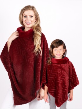 Mom and Kids Zig zag Pattern Faux Fur Poncho